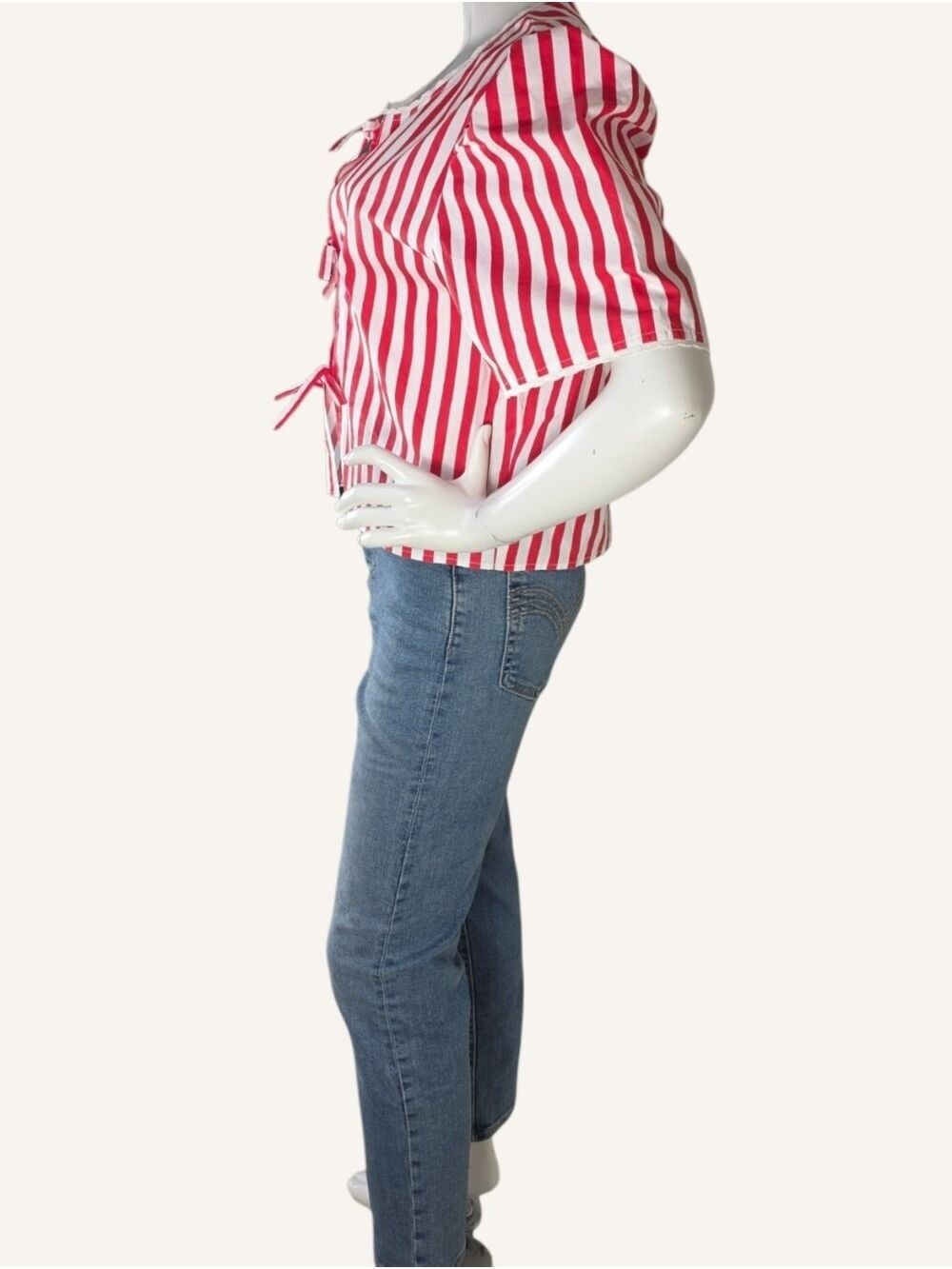 Brunette The Label Red Stripe Tie Front Poplin Top M/L NWT Cottagecore - Picture 4 of 10